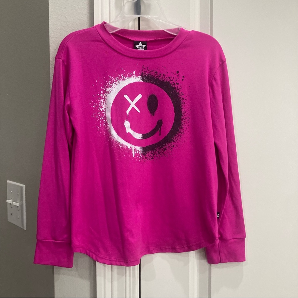 Pixie Lane Fuschia pink long sleeve T-shirt black/white smilie face girls size 6